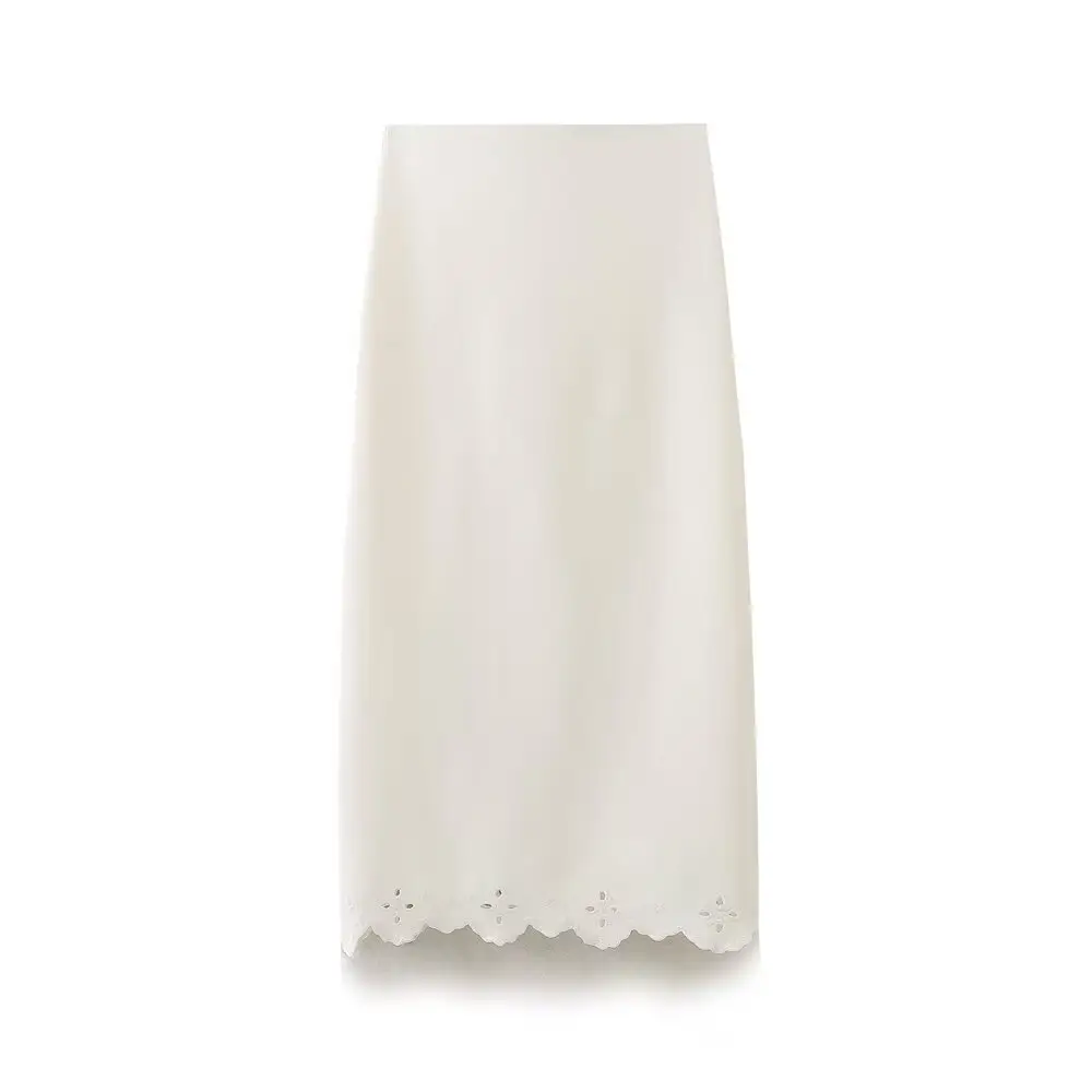 Nicole White Embroidered High Waist Knit Midi Skirt Love Ara