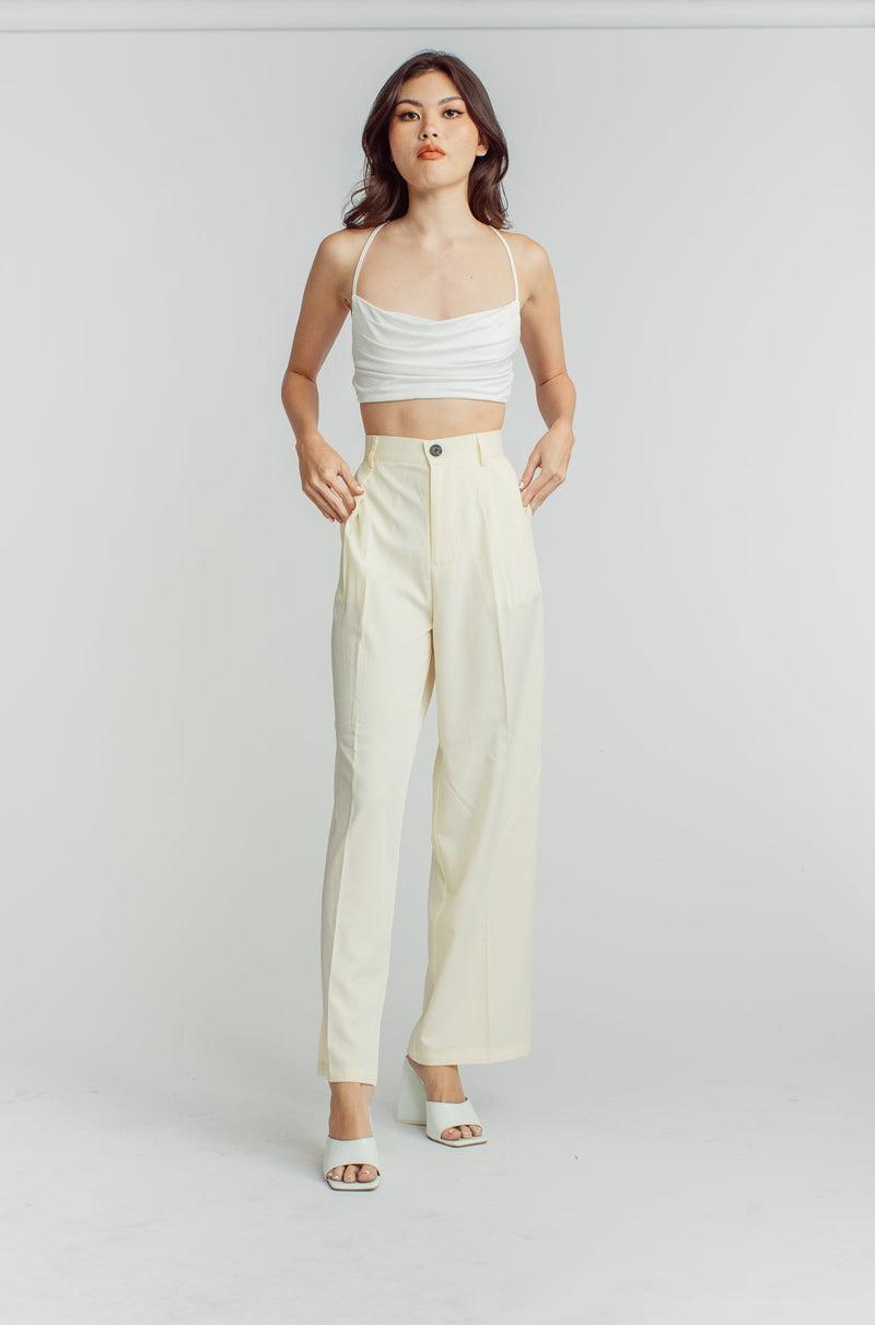 Ryan Light Yellow Zipper Fly Pleated Straight Cut Trouser