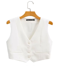 Jada White V Neck Waistcoat Button Sleeveless Vest Top
