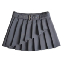 Hirro Grey Pleated asymmetrical Front Detail with Belt Mini Skirt