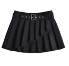 Hirro Black Pleated asymmetrical Front Detail with Belt Mini Skirt