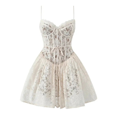 Laurien White Floral Lace Corset Mini Dress