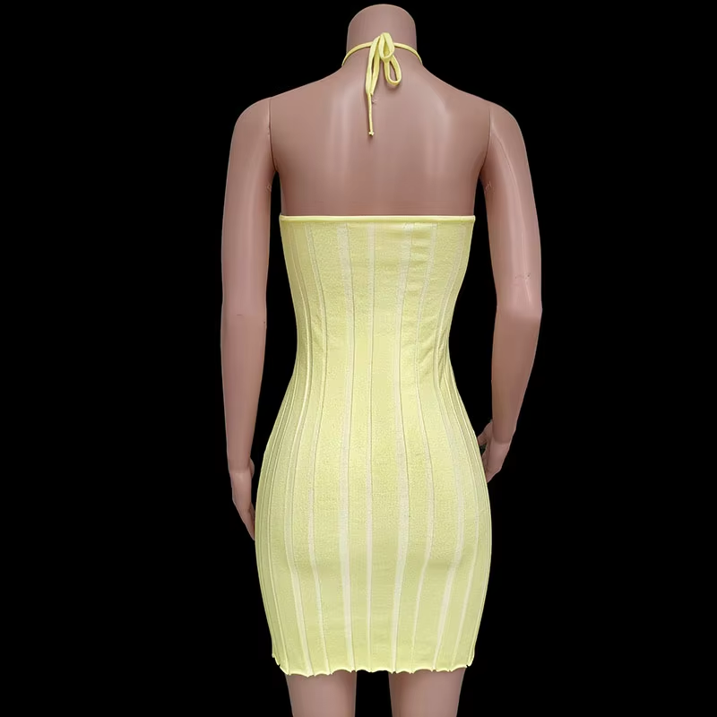 Gazella Pastel Yellow Ruched Bustier Knitted Mini Dress