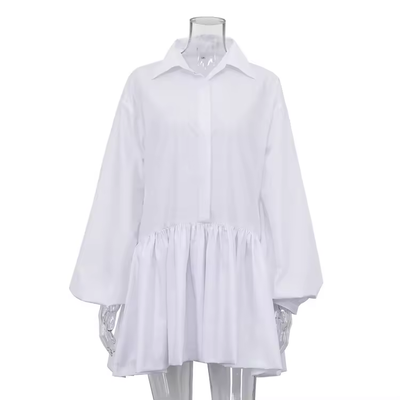 Holland White Button Down Colar Pleated Mini Dress