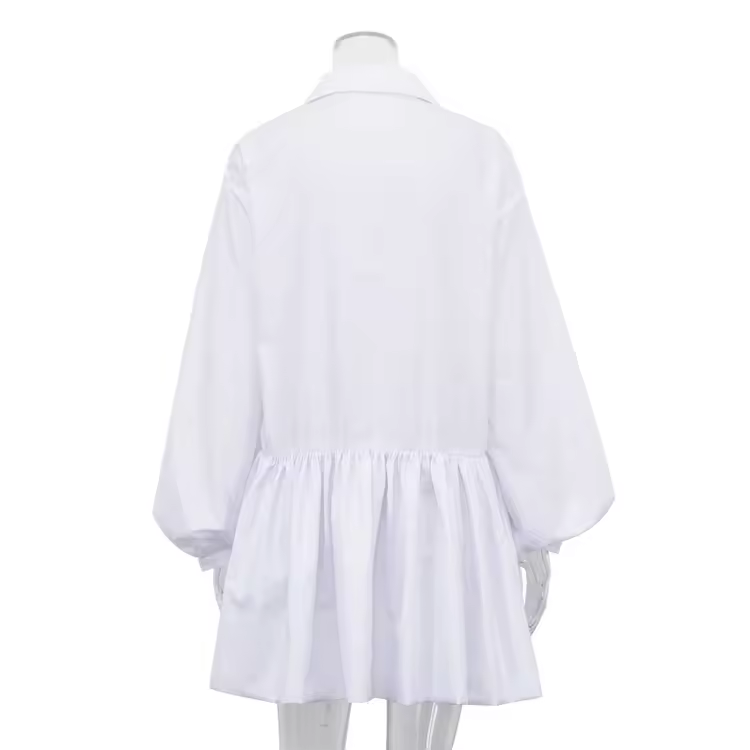 Holland White Button Down Colar Pleated Mini Dress