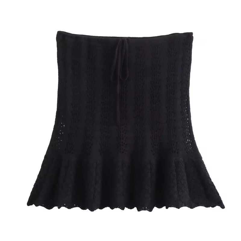 Gail Black Eyelet Knitted Mermaid Mini Skirt