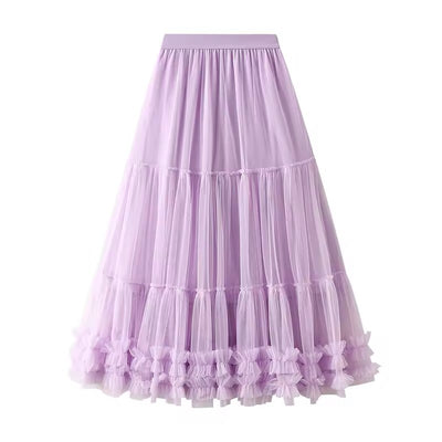 Ravenna Lilac Mesh High Waist Raffles Maxi Skirt