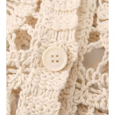 Anara Beige  Crochet Hollow Knitted Cardigan Sweater Top