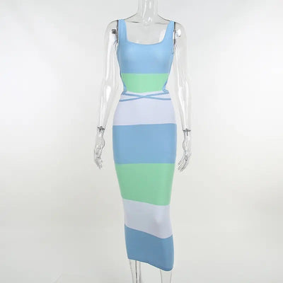 Bazzi Powder Blue Bandage Bodycon Knitted Midi Dress