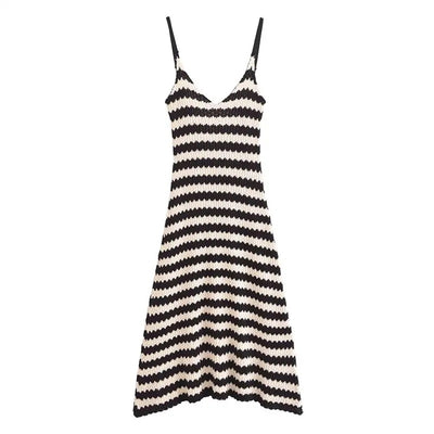 Griffin French Striped V-neck Midi Dress