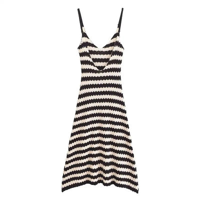 Griffin French Striped V-neck Midi Dress