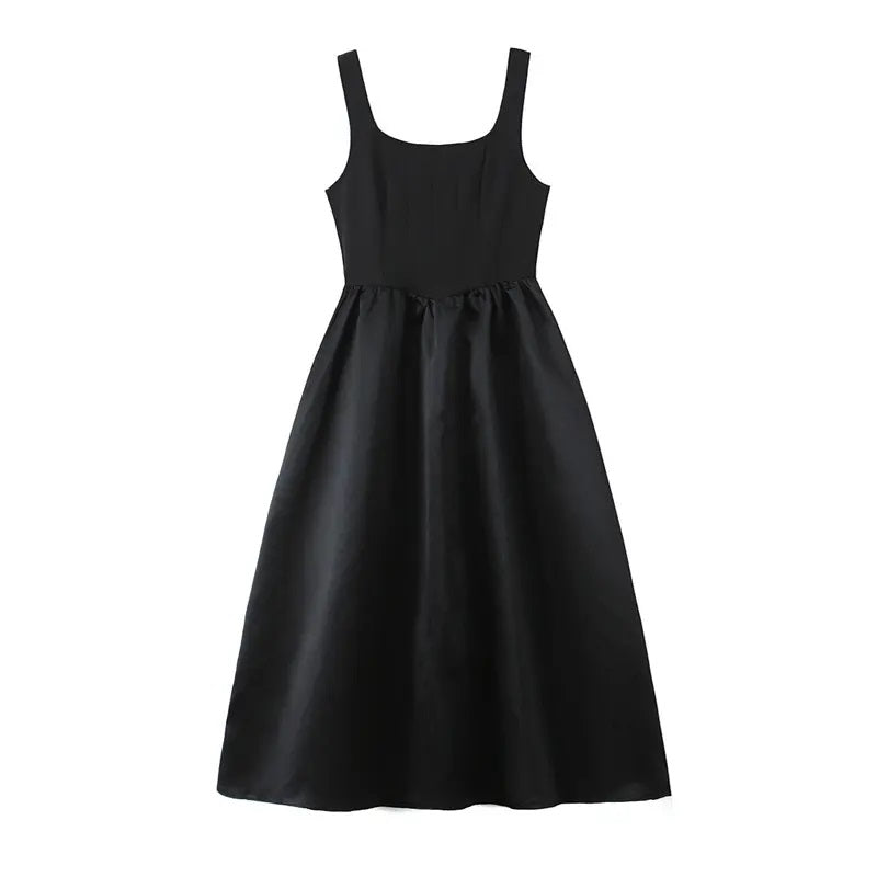 Zuma Black Square Colar A Line Midi Dress