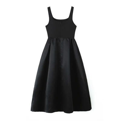 Zuma Black Square Colar A Line Midi Dress