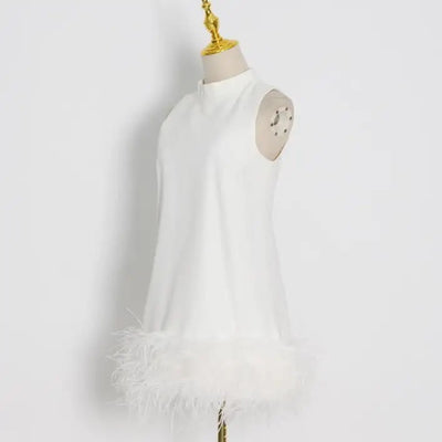 Olympia White Feather Stitching Mini Dress