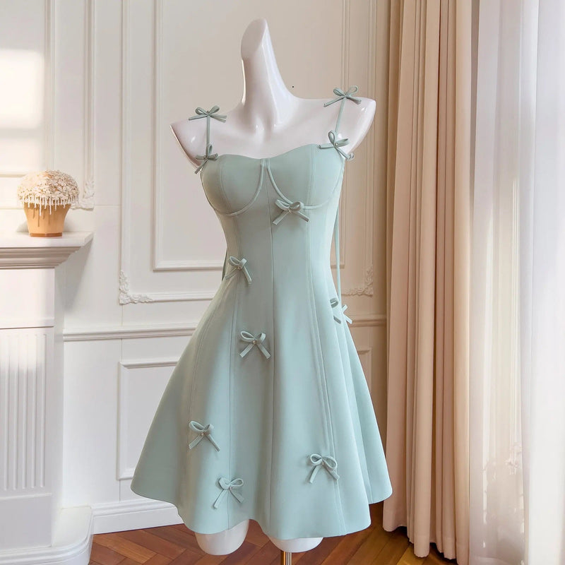 Cilou Mint Green Mini Bow Detail Bustier Mini Dress