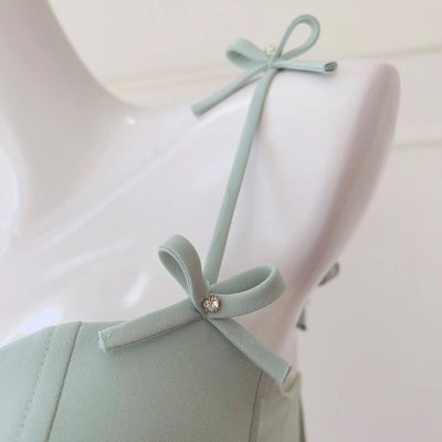 Cilou Mint Green Mini Bow Detail Bustier Mini Dress