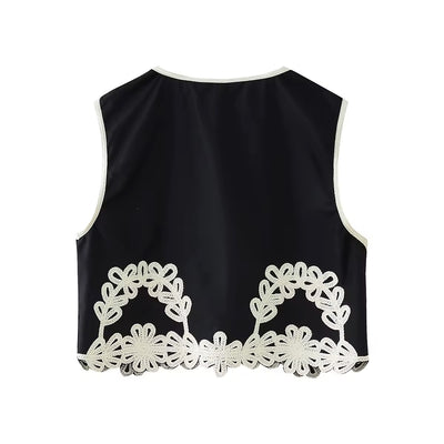 Talitha Black V - Neck Embroidery Waistcoat Vest