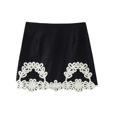 Tyla Black Embroidery Detail Zipper Fly Mini Skirt