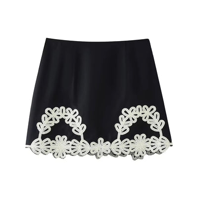 Tyla Black Embroidery Detail Zipper Fly Mini Skirt