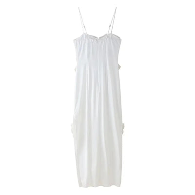 Dabria White Asymestric Ruffle High Slit Maxi Dress