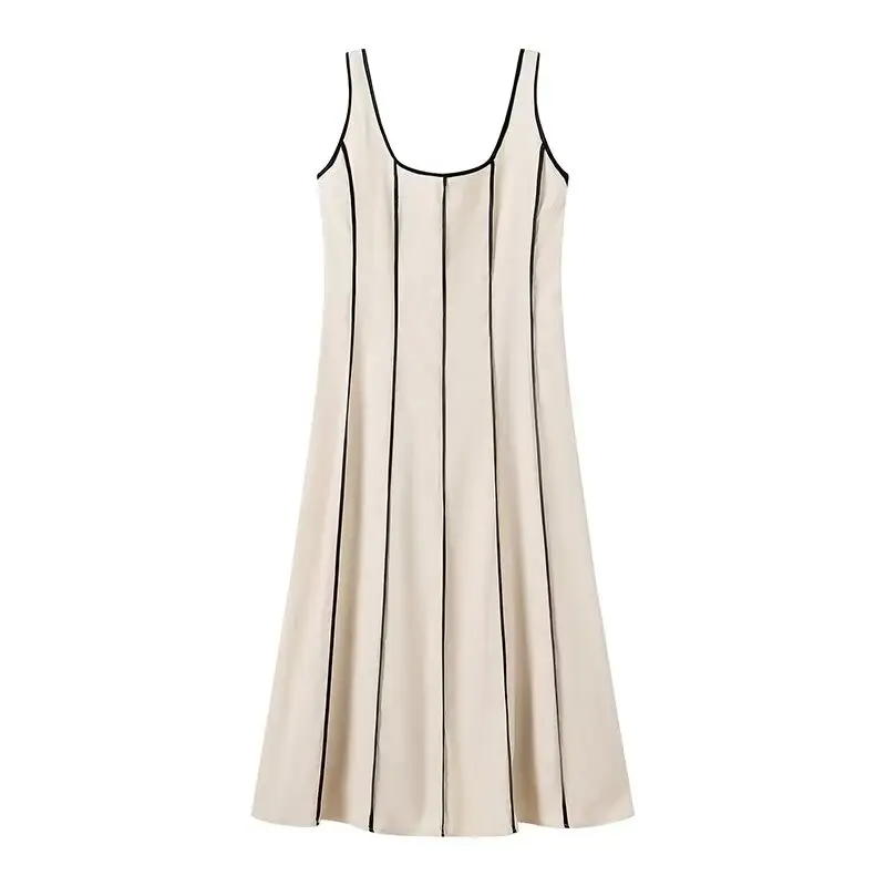 Lea Beige With Black Lining Sleeveless Halter Mini Dress