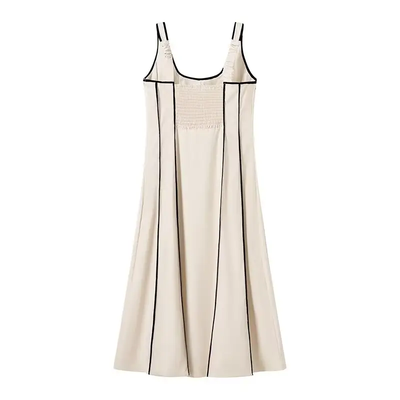 Lea Beige With Black Lining Sleeveless Halter Mini Dress