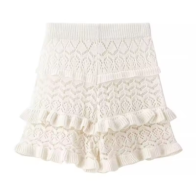 Corbin Beige Embroidery Ruffle Shorts