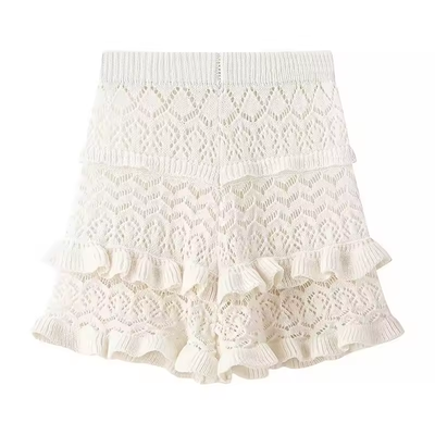 Corbin Beige Embroidery Ruffle Shorts