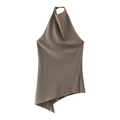 Vidalia Khaki Asymmetrical Design Back Hollow Out Tank Top