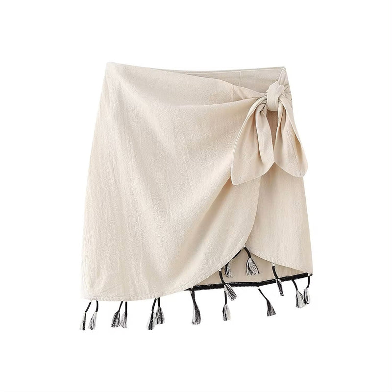 Lauder Champagne Beading Fringed Mini Skirt