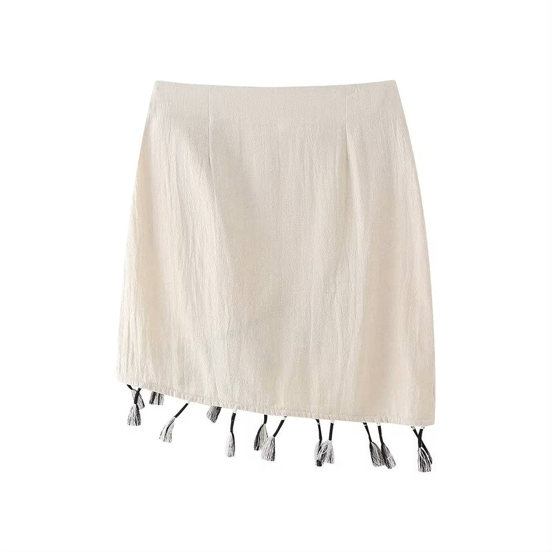 Lauder Champagne Beading Fringed Mini Skirt