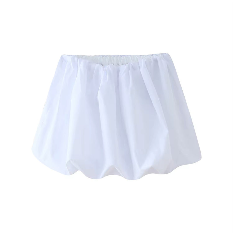 Avisa White Elastic Waist Baloon Mini Skirt