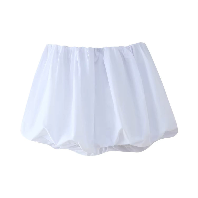 Avisa White Elastic Waist Baloon Mini Skirt