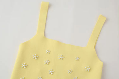 Sunshine Pastel Yellow Shoulder Strap Beading Knitted Tank Top