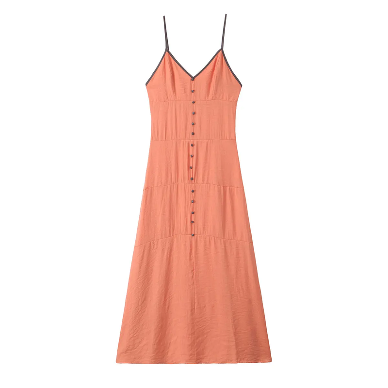 Holmes Orange Spaghetti Strap With Buttons Details MIdi Dress