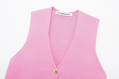 Chad Pink Knitted V Neck Single Breasted Knitted Vest Top