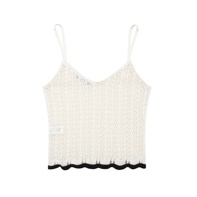 Nako Beige With Black Lining Spaghetti Strap Knitted Crop Top