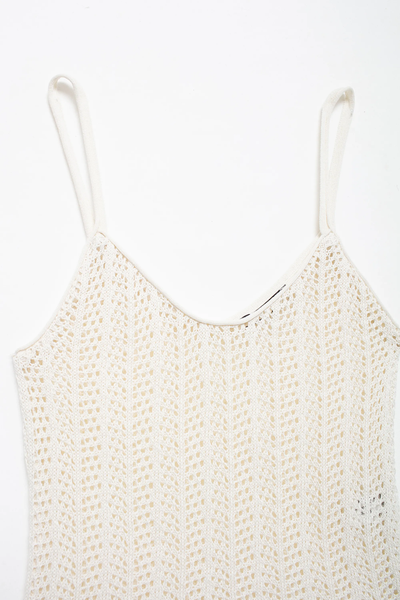 Nako Beige With Black Lining Spaghetti Strap Knitted Crop Top