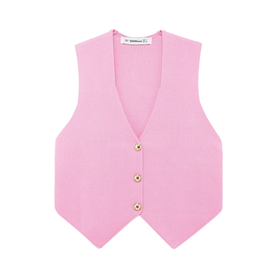 Chad Pink Knitted V Neck Single Breasted Knitted Vest Top