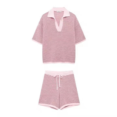 Magnus Pink V-Neck Short Sleeve Knitted Top