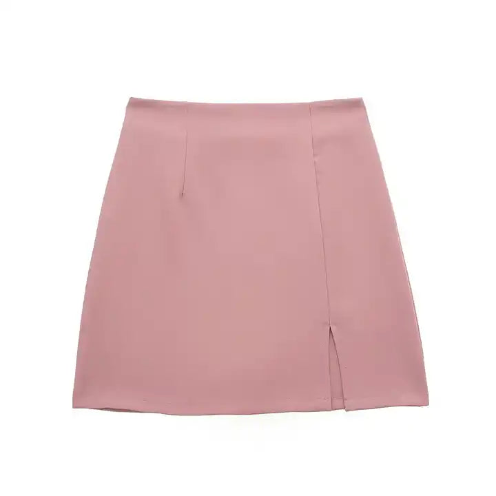 Laurice Pink Front Slit Back Zipper Casual Skirt