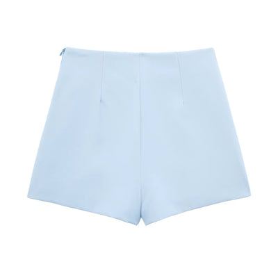 Snowbell Blue Zipper Fly High Waist Shorts