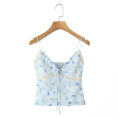 Eartha Light Blue Floral Print V-Neck Top