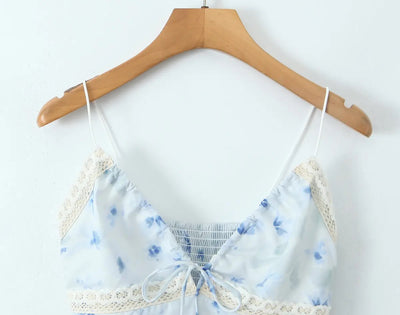 Eartha Light Blue Floral Print V-Neck Top