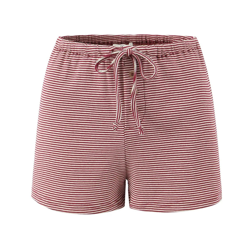 Theo Very Red Striped Pattern Drawstring Waist Shorts