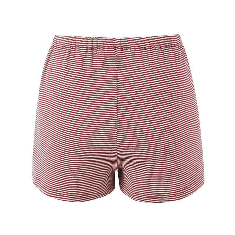 Theo Very Red Striped Pattern Drawstring Waist Shorts