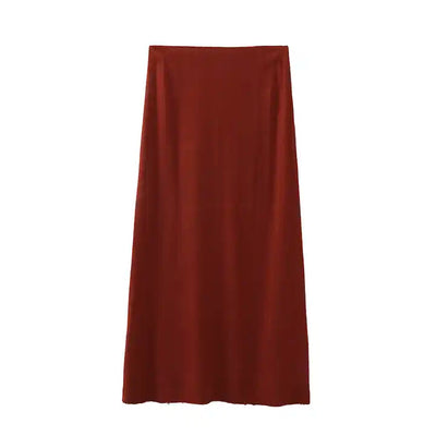 Aidy Burgandy Zipper Fly Raw Hem Midi Skirt