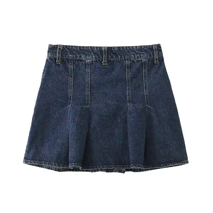 Zella Blue Denim Pleated Zipper Fly Side Pockets Mini Skirt