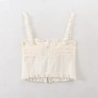 Clove Beige Embroidered Ruffled Tank Top