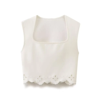 Ritzie White Knit Embroidered Crop Top